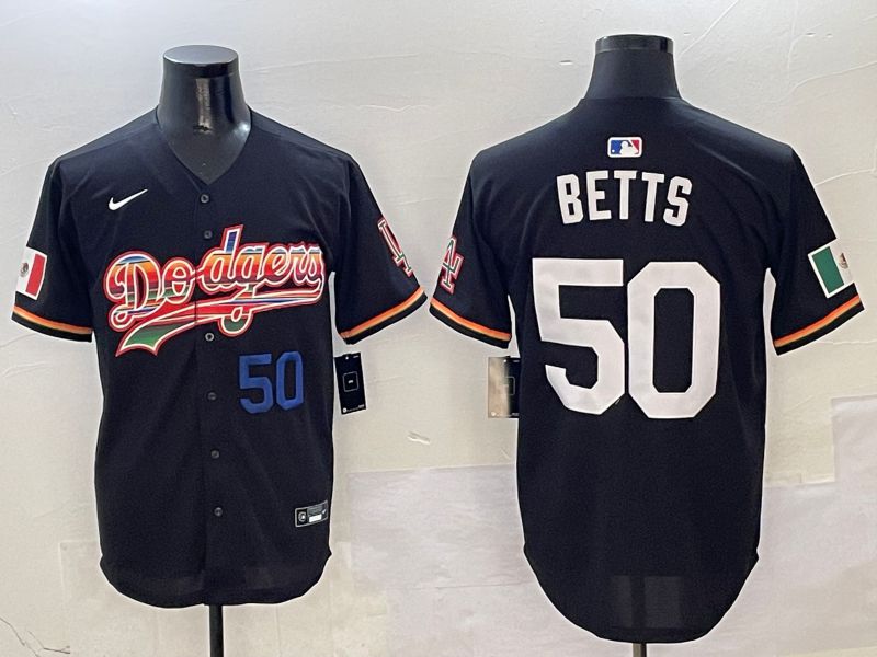 Men Los Angeles Dodgers #50 Betts Black rainbow Nike 2025 MLB Jersey style 4